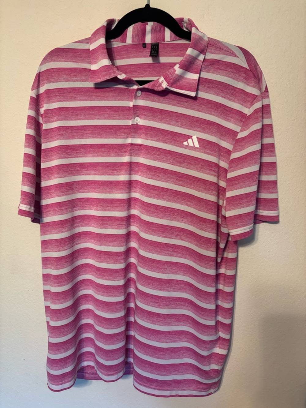 Adidas Men's Golf Polo Shirt XL Pink White Stripe Short Sleeve Performance